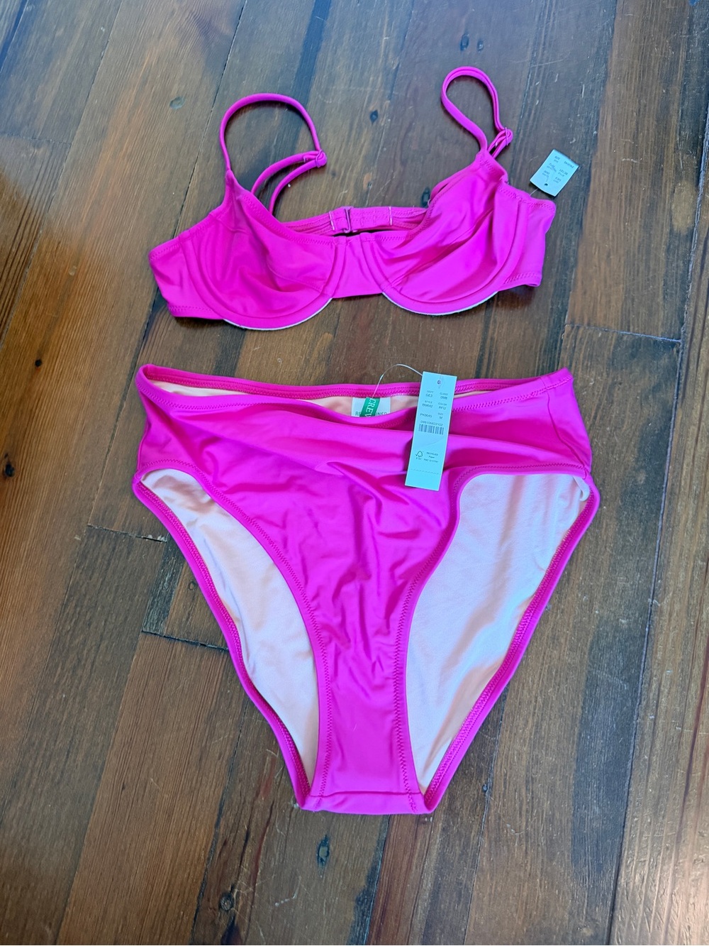 NWT J. Crew Fuschia / Hot Pink 1993 Bikini Top (32B) / Hallie Bottom (M) Set